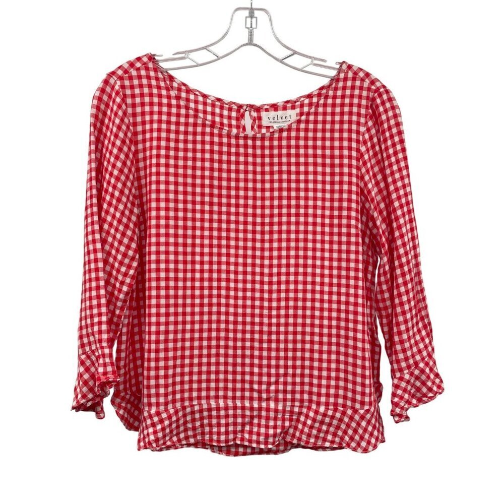 Velvet by Graham & Spencer Womens Checkered Top Red/White Size Small